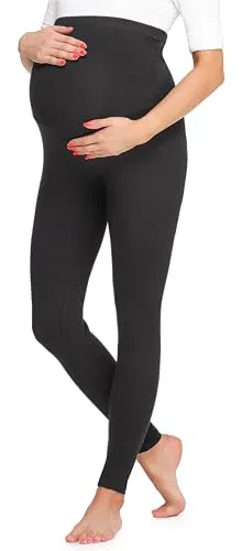 Be Mammy Damen Lange Umstandsleggings BE20-257(Schwarz, L)