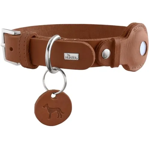 Hunter Viborg Hunde-Halsband mit AirTag Halter - Cognac, Größe S - Hochwertiges Hunde-Halsband mit Halter für Apple AirTag in elegantem Cognac, Größe S (45 cm, verstellbar 32-38 cm) - ideal für Sicherheit und Stil.