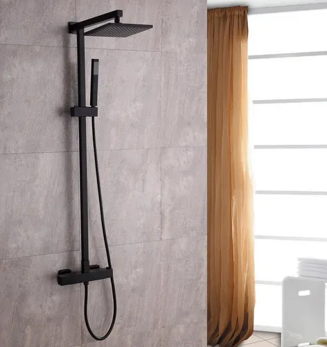 Bernstein Duschsystem 8921B - Elegantes Basic in Schwarz mit optionalem Edelstahl-Duschkopf - Brausegarnituren, hochwertiges Duschsystem in modernem Design mit großem 20x20cm Edelstahl-Duschkopf für ein luxuriöses Duscherlebnis.