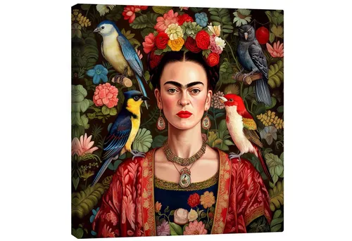 Posterlounge Wandbild Frida Kahlo mit exotischen Vögeln, Mark Ashkenazi, erhältlich als Poster, Leinwandbild, Wandsticker oder Acrylglasbild
