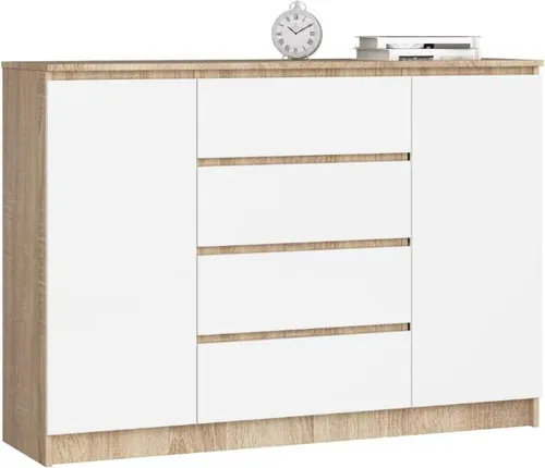 BDW, Kommode mit 4 Schubladen, 139x40x99 cm, K140, Sonoma-eiche / Weiß