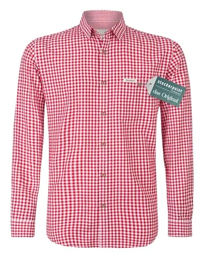Stockerpoint Campos3 Herren Trachtenhemd Rot M - Trachtenhemden für Herren, Comfort Fit für optimale Bewegungsfreiheit und aus hochwertigen, pflegeleichten Materialien gefertigt - ideal für jede Gelegenheit!