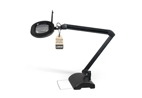 Lumeno Lupenlampe 861XGR - Kristallklare Lupenleuchte mit LED - Lupenleuchten mit ovaler Echtglaslinse und 60 superhellen LEDs für optimale Ausleuchtung. Ideal für kosmetische und handwerkliche Arbeiten, mit verstellbarem Arm für perfekte Positionierung.