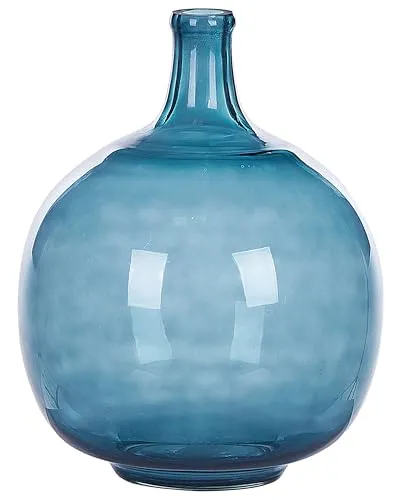 Runde Dekovase aus gefärbtem Glas handgefertigt blau 31 cm Chappathi - Vasen - Handgefertigte, halbtransparente Glasvase in sanftem Blau, ideal für künstliche Blumen oder Trockenzweige, perfekte Geschenkidee.