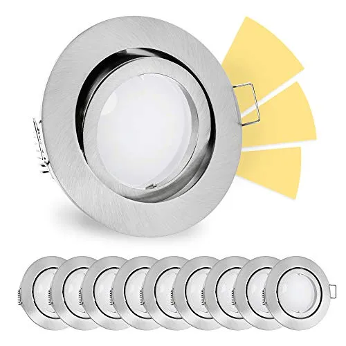 linovum 10 Stück fourSTEP Einbaustrahler LED schwenkbar dimmen ohne Dimmer - LED GU10 5W warmweiß - Einbau Spot rund gebürstet