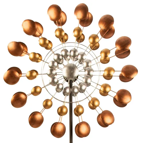 XiRRiX Windrad Garten Metall XXL 183 cm – Deko-Windspiel für Garten & Terrasse - Stilvolles Deko-Windrad aus Metall in Gold und Silber – bringt Bewegung und Eleganz in Ihren Außenbereich. Mit stabilem Erdspieß für einfache Befestigung und wetterbeständiger Verarbeitung.