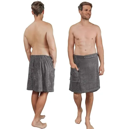Liebenstein® Premium Saunakilt Herren mit Knöpfen - Flauschig & Rutschfest - Saunatücher für Herren aus 100% feinster Baumwolle, ideal für ein rutschfestes Erlebnis mit Druckknöpfen und Gummizug für perfekten Sitz.