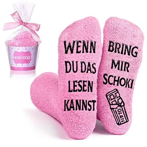 Lustige Geschenke für Frauen Socken, Witzige Kuschelsocken mit Spruch WENN DU DAS LESEN KANNST BRING MIR SCHOKI Socken Geburtstagsgeschenk Valentinstag Jahrestag Weihnachten Geschenke für Sie Rosa