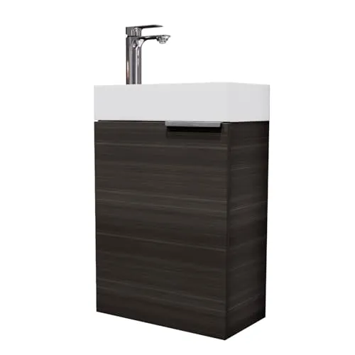 Planetmöbel Waschtisch Waschbeckenunterschrank 40cm Anthrazit mit Armatur Chrom - Waschtisch mit Soft-Close-Funktion, elegantes Design und langlebiges Keramikwaschbecken, ideal für stilvolle Badezimmer.