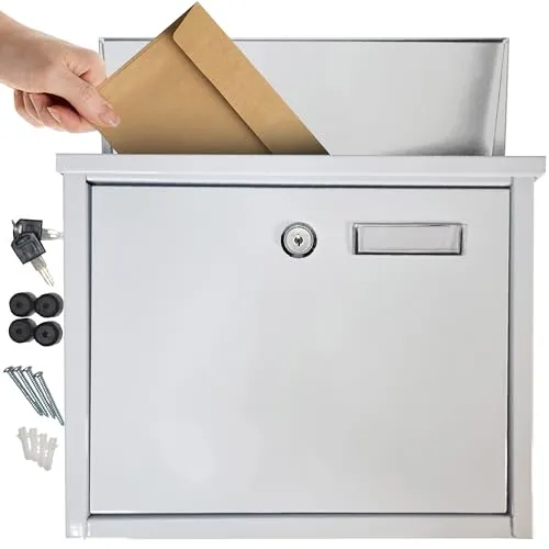 FURNISHED Briefkasten für den Außenbereich, Verzinkter Stahl, weiß, 30.5 x 11 x 25 cm