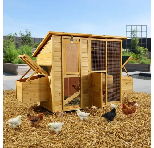 Feel2Home Hühnerstall mit Freilaufgehege - Outdoor Hühnerstall aus robustem Holz, ideal für die artgerechte Haltung von Geflügel und Kleintieren, inkl. Montageanleitung für einfachen Aufbau.