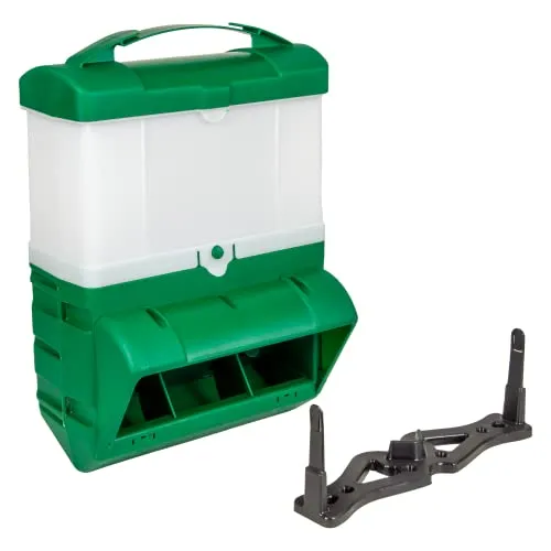 horizont Futterautomat für Hühner, 10 kg: Automatischer, erweiterbarer Futterspender - Futtertröge & Futterautomaten für Geflügel, hygienisch und wetterfest mit Regenschutz, bis zu 30 % Futterersparnis durch Ausscharrschutz.