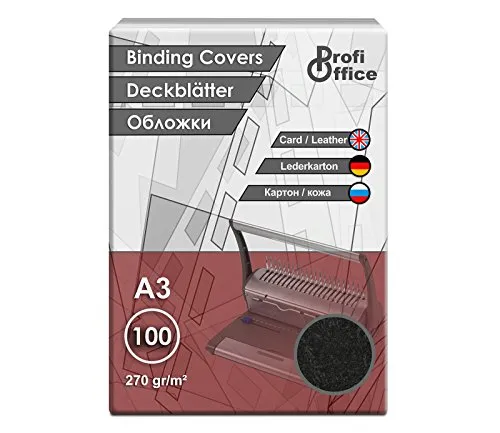ProfiOffice® Deckblätter, DIN A3, Lederoptik, schwarz, A3 270g/m², 100 Stück (29022)