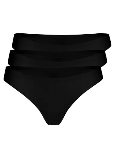 Yenita 3er Pack Damen String Invisible, Tanga ohne Nähte aus Mikrofaser, schwarz, Gr. M