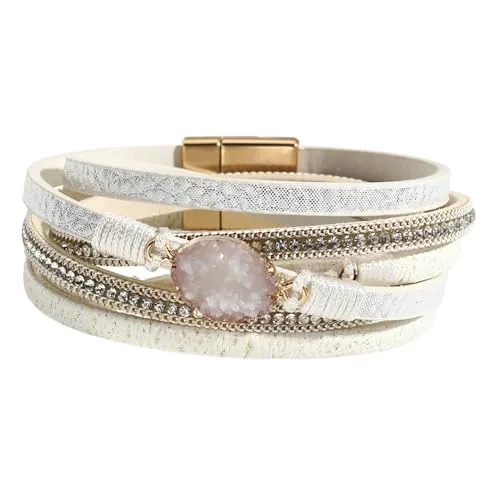 Karma NH10637490 Wickelarmband bunt PU Leder 39 cm Armband Damenarmband Lederarmband modern Magnetverschluss Zirkon Geschenk für Sie (Weiß)