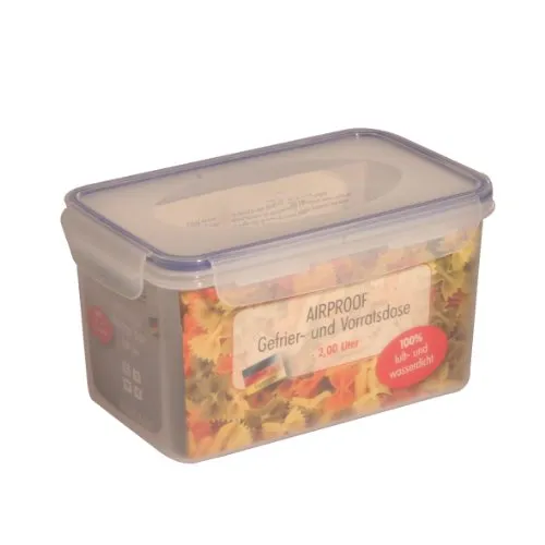 axentia Gefrier-Vorratsdose in Transparent, eckige Butterbrotdose Airproof, temperaturbeständige Brotdose mit 4 praktischen Klapplaschen, Einfrierbare Aufbewahrungsbox mikrowellengeeignet, ca. 2 l