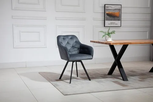 SalesFever Armlehnstuhl mit 360° Drehfunktion - Stühle – Glamouröser Samtarmlehnstuhl in Grau mit optimalem Sitzkomfort und 360° Drehfunktion, ideal für Ess- und Schreibtische.