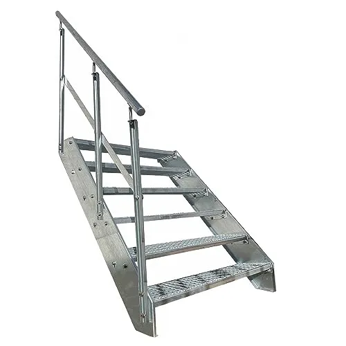 Kaminbau Mierzwa Premium Stahl Treppe Geländer Links Verzinkt 6 Stufen (Breite 800 mm) (Höhe 114 cm) Wetterfest Gitterroststufe Gartentreppe