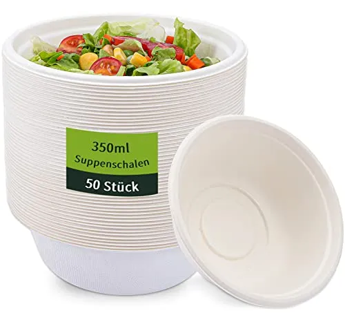 JEFFOUOO 50 Stück Suppenschalen Einweg,350ml Pappschalen,Einweg Schüssel,Suppenschüssel,Suppenteller,Rund