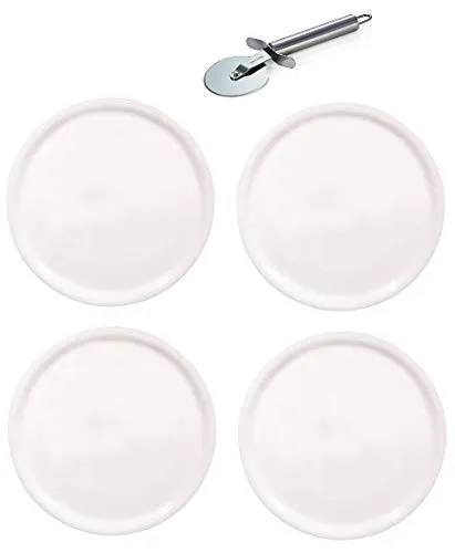 Saturnia Pizzateller - Serie Napoli - im Set Inklusive Pizzaschneider/Pizzaroller - Weiss (4, Ø28cm)