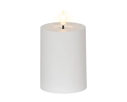 Lumineo LED-Kerze, LED Kerze 7,5x12cm mit Timer Outdoor Kunststoff Weiß / Warmweiß
