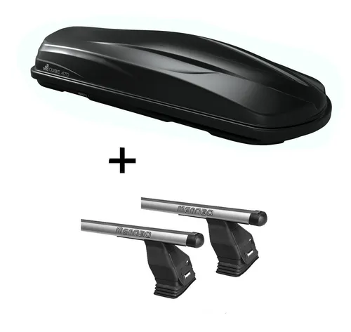 Dachbox CUBE470 + Dachträger Menabo Tema für VW T6 Transporter - Gepäckträger mit großzügigem Stauraum, ideal für Reisen oder Outdoor-Aktivitäten, passend für VW T6 Transporter.