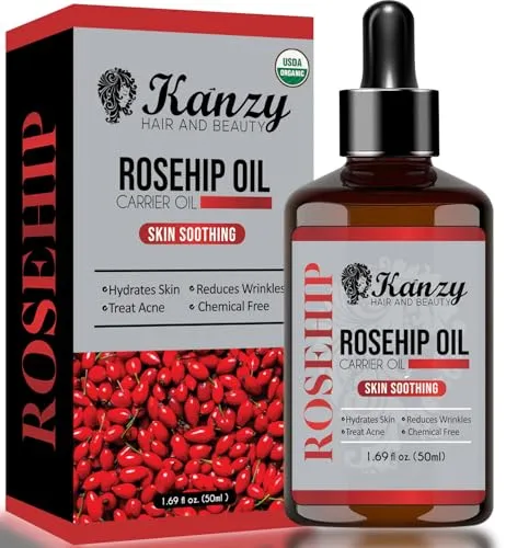 Kanzy Hagebuttenöl Bio 50ml - 100% Rein und Kaltgepresst - Körperöl aus reinem Hagebuttenöl, reich an Vitaminen C und E. Ideal für trockene Haut, Haare und Nägel, spendet Feuchtigkeit und wirkt anti-aging.
