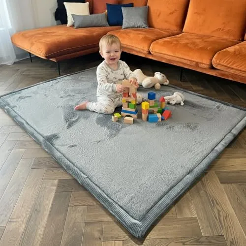 VIMODA Teppich Baby Spielmatte in Grau – 120x160 cm rutschfest