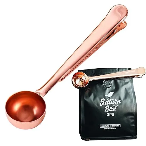 MINGZE Kaffeedosierlöffel Mit Klammer Aus Edelstahl, Kaffee Schaufel Kaffeemaß Kaffeelöffel Prämien Edelstahl Schaufeln Und Tee Schaufel Mit Integriertem Beutel Klipp (Roségold)