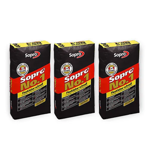Sopro No. 1 Flexkleber schnell 404 - Hochleistungs Fliesenkleber - Fliesenzubehör für schnelle Verlegung, flexibel und leistungsstark dank C2+S1 Klassifizierung, ideal für Innen- und Außenanwendungen.