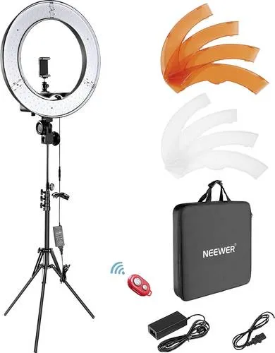 Neewer RL-18 LED Videoleuchte - Dauerlichter für perfekte Beleuchtung, 19 Zoll Ringlicht mit einstellbarer Farbtemperatur und hohem CRI-Wert für natürliche Hauttöne – ideal für Make-up, Portraits und Videos.