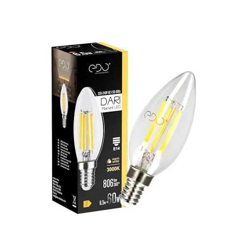 EDO Dekorative Glühbirne LED DARI E14 Filament 6,5W Warmweiß 3000K 806lm CLEAR C35 Leuchtmittel Energiesparlampe Lampe Dekorative Ideal für Retro- und Industrial-Design