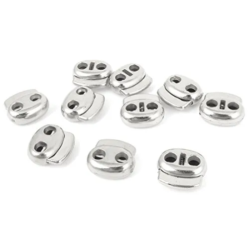 sourcing map Kordelstopper Kordelklemme Zwei Löcher Frühling Reißleine Schlösser Schaltet 4.5mm Durchmesser Silber Ton