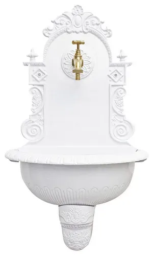 Aubaho Dekoobjekt Brunnen 72cm - Nostalgie Wandbrunnen aus Aluminium - Deko-Objekte: Antiker Wandbrunnen aus hochwertigem Aluminiumguss, handgefertigt mit nostalgischem Charme und einem Messing-Wasserhahn für stilvolle Akzente.