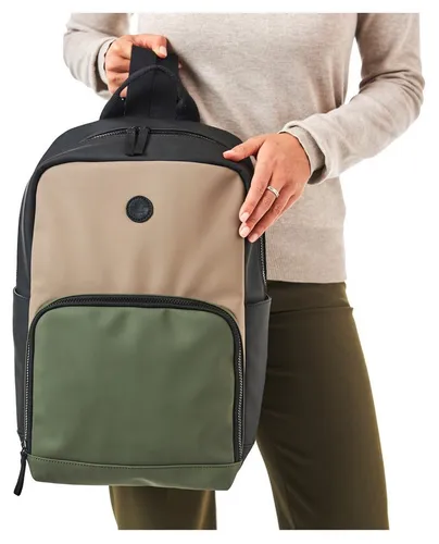Rieker Cityrucksack Foil - Freizeitrucksäcke aus strapazierfähigem Lederimitat, schwarz-khaki-beige, mit verstellbarem Schultertragegurt und sicherem Reißverschluss für alle Abenteuer.