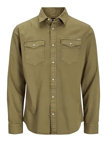 JACK & JONES Herren JJESHERIDAN Shirt L/S NOOS 12138115 - Herrenhemden aus hochwertiger Bio-Baumwolle, nachhaltig und umweltfreundlich, ideal für den Alltag mit praktischen Brusttaschen.