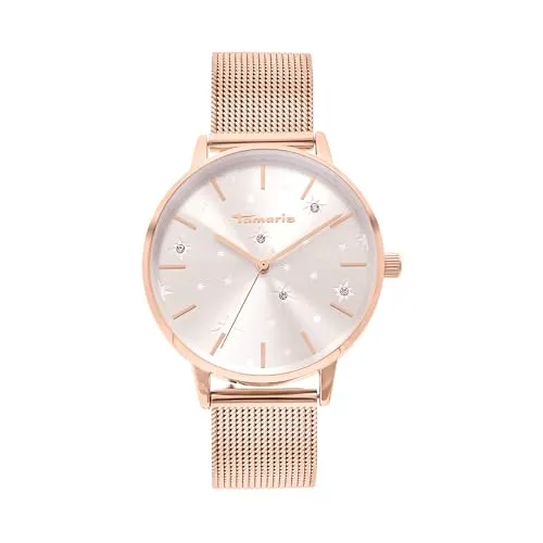Tamaris Damen Analog Quarz Uhr TT-0214-MQ mit Edelstahl Armband - Elegante Armbanduhr für Damen mit poliertem Metallgehäuse in roségold, kratzunempfindlichem Mineralglas und wasserdichter Konstruktion bis 3 bar. Ideal für jeden Anlass!