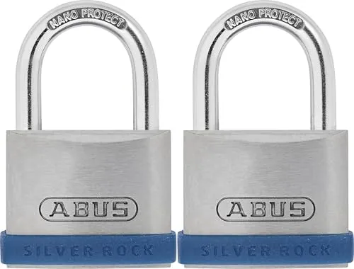 ABUS Vorhängeschloss Silver Rock 5/40 aus massivem Zink - 2er Set - mit Silikon Schutzrahmen - Kellerschloss u. v. m. - ABUS-Sicherheitslevel 5 - Blau/Silber