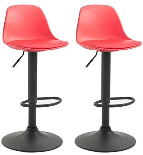 CLP Barhocker Kiel 2er Set, höhenverstellbar & 360° drehbar, rot schwarz - Barhocker Set Kiel aus Kunststoff und Kunstleder, höhenverstellbar für individuellen Komfort und mit pflegeleichten Oberflächen für einfache Reinigung.
