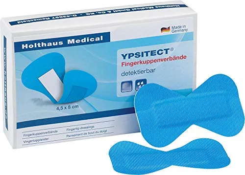 Stück - YPSITECT Fingerverband Finger Wund Pflaster | detektierbar + elastisch | 4,5 x 8 cm | blau 50