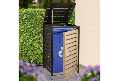 dobar Mülltonnenverkleidung 120 L - Schwarz-Grau, elegant und funktional - Außenanbau, moderne Mülltonnenverkleidung aus robustem Fichtenholz mit praktischem Zugang und elegantem Design für eine ordentliche Abfallentsorgung.