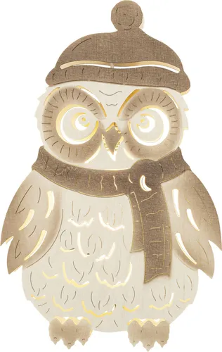 Fensterbild Winter-Eule mit LED-Beleuchtung natur BxHxT 19,5x29,5x4cm NEU
