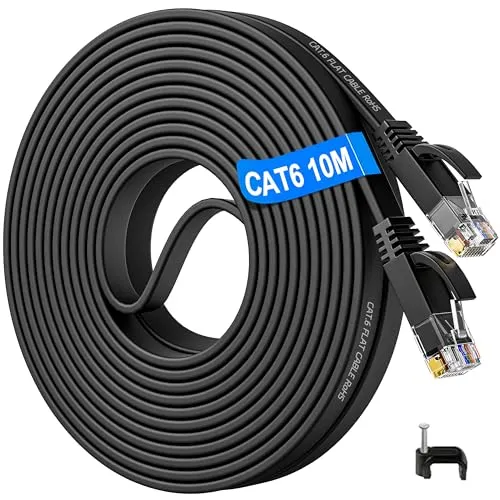 LAN Kabel 10 Meter Cat6, Flach Netzwerkkabel 10m High Speed Ethernet Kabel
