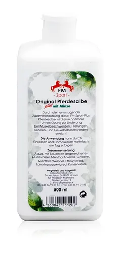 FM Sport PFERDESALBE Minze weiß 500 ml Salbe Wärmend für Pferde und Menschen