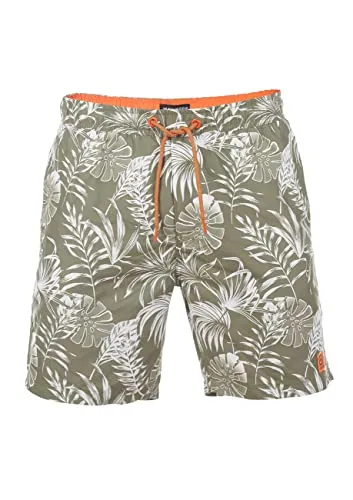 riverso Badeshorts Herren RIVKai Regular Fit XL in Vintage Olive-Shiny Orange - Bequeme Sportshorts aus 100% Polyester, ideal für den Strand. Mit Kordelzug und gemustertem Design bietet diese Badehose optimalen Tragekomfort und Stil.