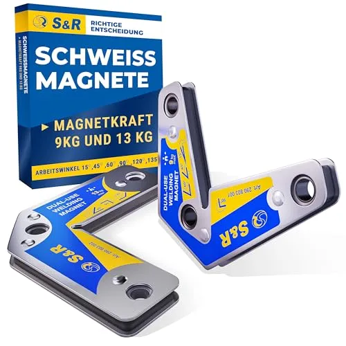 S&R Schweißmagnet Set 2-tlg. Winkel 15° 45° 60° 90° 120° 135° 165°, Montagehelfer Schweißwinkel Winkelmagnet mit hoher Haltekraft