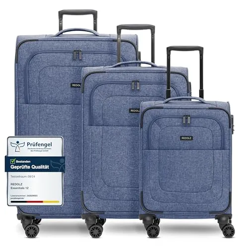 Redolz Trolleyset Essentials 12, 3-teilig, 4 Rollen - Koffer-Set aus strapazierfähigem Polyester mit geräuscharmen 360°-Rollen und TSA-Schloss. Organisieren Sie Ihre Reiseutensilien dank intelligentem Innenleben und Dehnfalte für mehr Volumen.