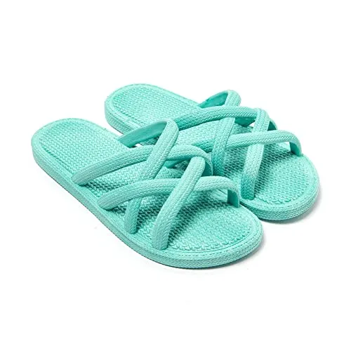 BRASILERAS Damen Zehensandalen mit Rutschfester Sohle bequem Schuhe Strand/Schwimmbad/Stadt grünes Wasser 38 EU