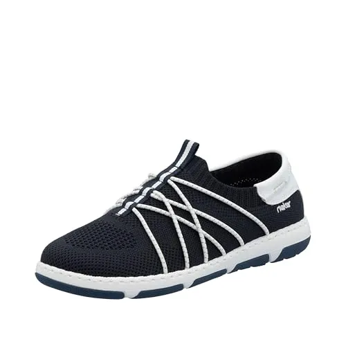 Rieker Damen 42450 Slipper, Blau, 40 EU - Slipper & Mokassins für Damen, mit extraweiter Passform und auswechselbarer Einlegesohle für optimalen Komfort.