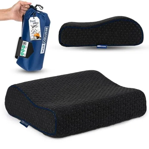 Marcolumb Reisekissen-Campingkissen-ergonomisches Memory-Schaum-Kissen mit temperaturregulierendem Bezug-Oeko-TEX Made IN Green (Schwarz Nackenstützkissen)